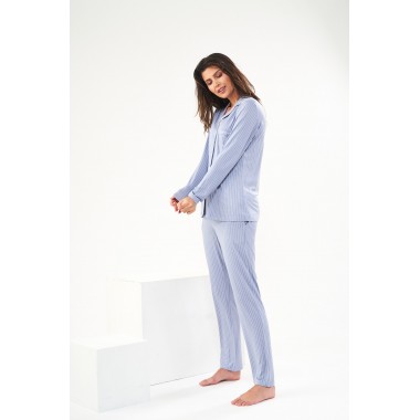 Пижама женская кофта длинный рукав/штаны SALPY-22428 Голубой Rossli
