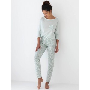 Пижама женская кофта рукав 3/4/ штаны NLP-FLORA Зеленый Sensis