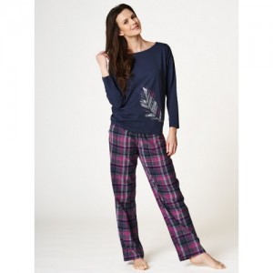 Пижама женская кофта длинный рукав/штаны LNS-441 Тёмно-синий Key