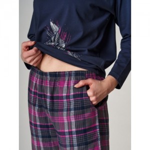 Пижама женская кофта длинный рукав/штаны LNS-441 Тёмно-синий Key