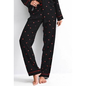 Пижама женская кофта длинный рукав/штаны NLP-ROLLING IN LOVE Черный Sensis