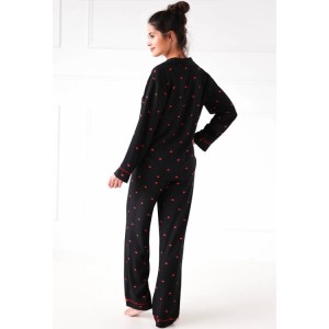 Пижама женская кофта длинный рукав/штаны NLP-ROLLING IN LOVE Черный Sensis