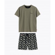 Пижама мужская футболка/шорты NMP-368 Хаки/черный Atlantic