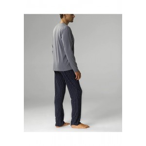 Пижама мужская длинный рукав/брюки NMP-373 Серый/темно-синий Atlantic