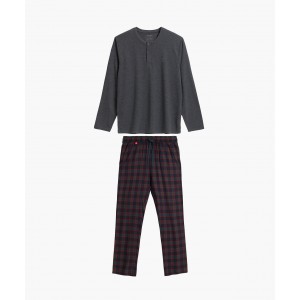 Пижама мужская длинный рукав/брюки NMP-375 Темно-серый/красный Atlantic