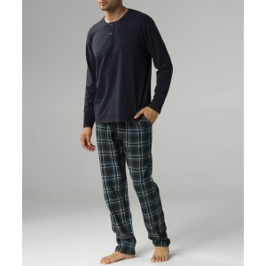 Пижама мужская длинный рукав/брюки NMP-375 Синий/темно-зеленый Atlantic