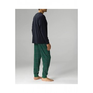 Пижама мужская длинный рукав/брюки NMP-377 Темно-синий/зеленый Atlantic