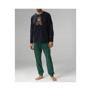 Пижама мужская длинный рукав/брюки NMP-377 Темно-синий/зеленый Atlantic
